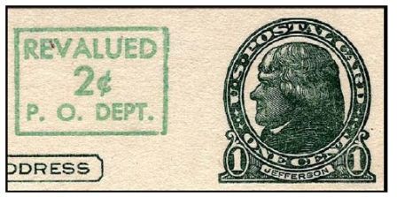 1c Green Jefferson Postal Card Overprinted Revalued 2c P.O. Dept.